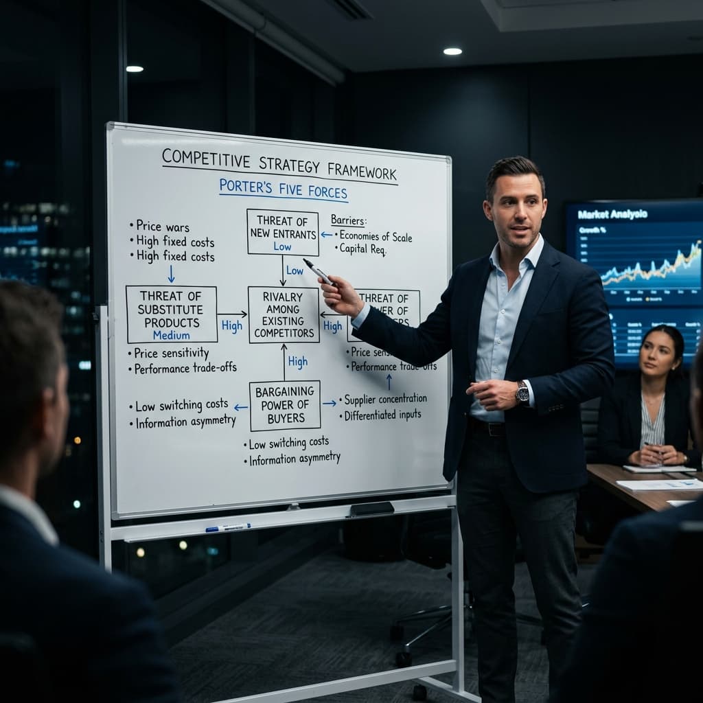Strategy consultant presenting Porter's Five Forces